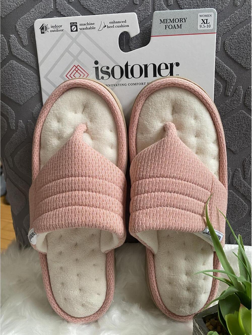 Isotoner Women's Memory Foam Slippers Pink Indoor/Outdoor Size XL 9.5-10